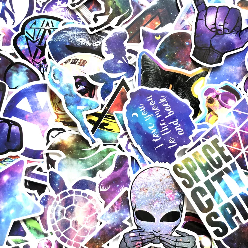 70Pcs Colorful Skull Cool Laser Star Stickers For Trolley Case Motorcycle Notebook Skateboard Cross Dope Sticker Pack Decals