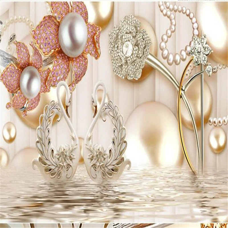 3D Stereo Diamond Swan Je Jewelry modern art non-woven paper papel de parede 3d TV contracted large mural wall papers home decor