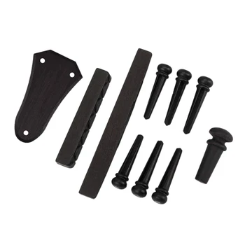 

10Pcs Acoustic Guitar Accessories Kit Ebony Material with End Pin Bridge Guitar Nut Bridge Pins Truss Rod Cover