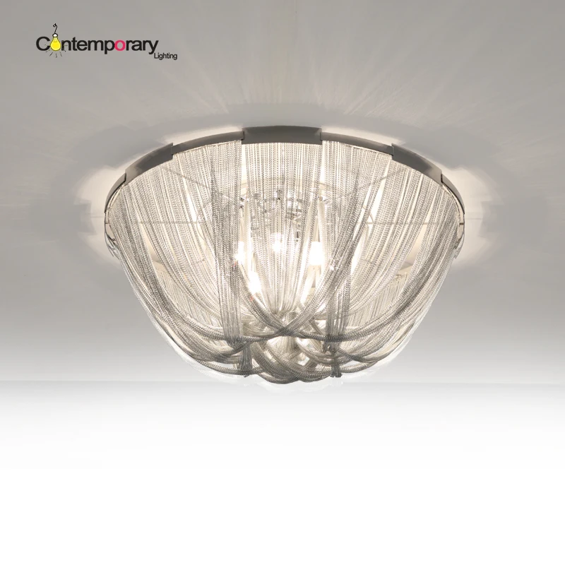 

Silver Italy Ceiling Lamp Modern Luxury Hotel Tassels Ceiling Light Bedroom Dining Room Living Room Aluminum Chain Ceiling Lamp