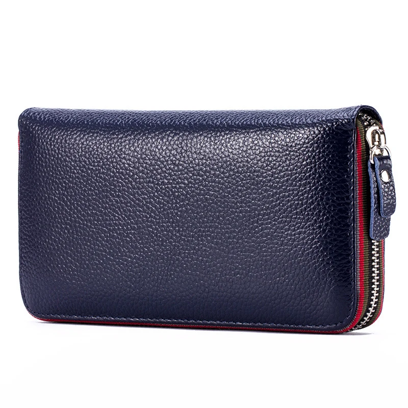 Online Cartera larga para mujer con Moblie Interior cartera grande para mujer Perse Carteira tarjetero de cuero genuino para mujer bolsa de dinero para damas moneda