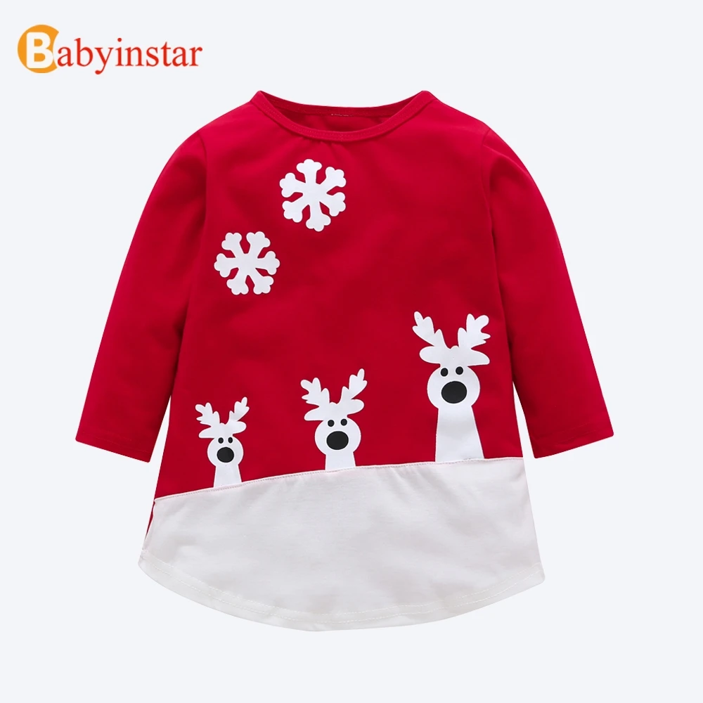 

Babyinstar Toddler Children Clothing Girl Christmas Cartoon Deer Long Sleeve Dress Xmas Kids Dress For Girl Deer Party Dress