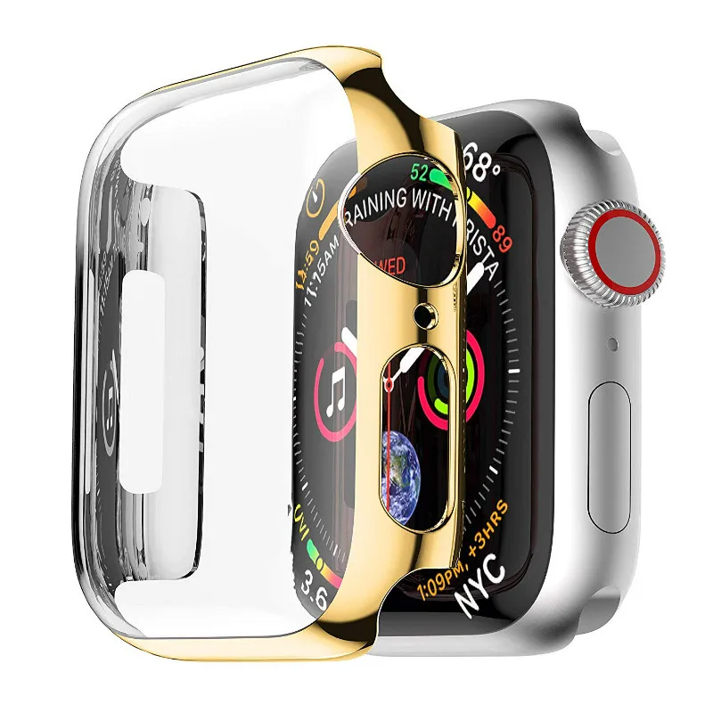 full Screen protector Bumper Ultra thin PC hard Case for Apple watch Series 3/2 38MM 42MM cover Band for iwatch 4 5 40mm 44mm - Цвет: Gold