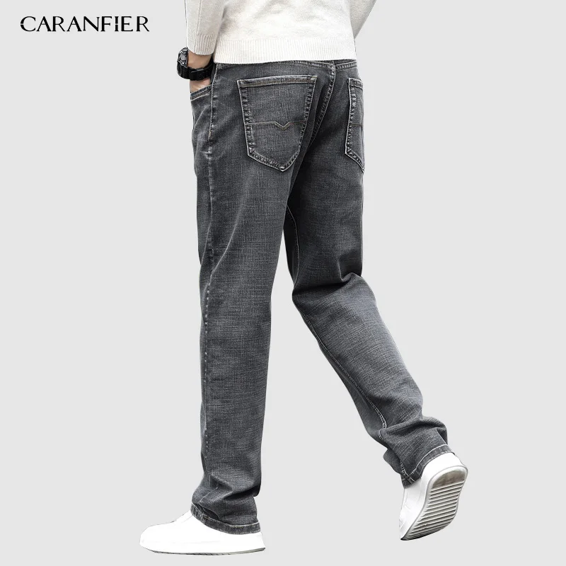 CARANFIER, Мужская одежда, джинсы от Harlan, осень, новинка, с большим карманом, серые эластичные свободные джинсовые брюки карго, брендовые, плюс размер 40 42 44