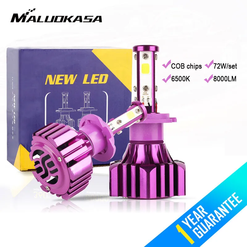 

MALUOKASA 1 Pair B3 Car Headlight 6500K White 8000LM H7 H11 9006/HB4 H4/HB2/9003 Hi-Lo LED COB 4 Sides Auto Headlamp with Canbus