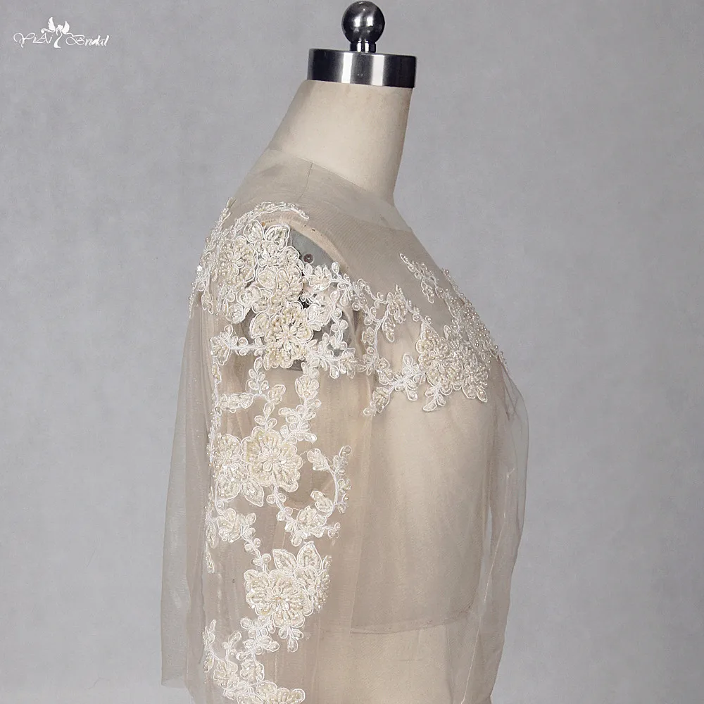 RSJ142 Boat Neckline 3/4 Long Sleeves Lace Beaded Wedding Bolero