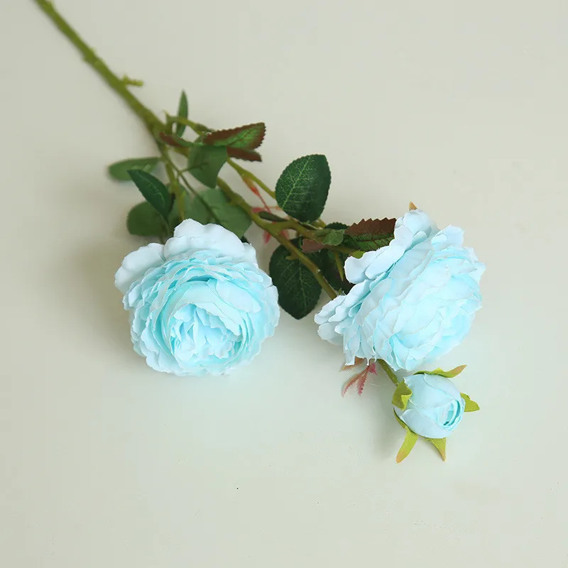 Западная роза Европейский ядро 3 головы Пион Искусственные цветы украшение дома Свадебные стены рождественские украшения поддельные цветы 1 шт - Цвет: Tiffany Blue