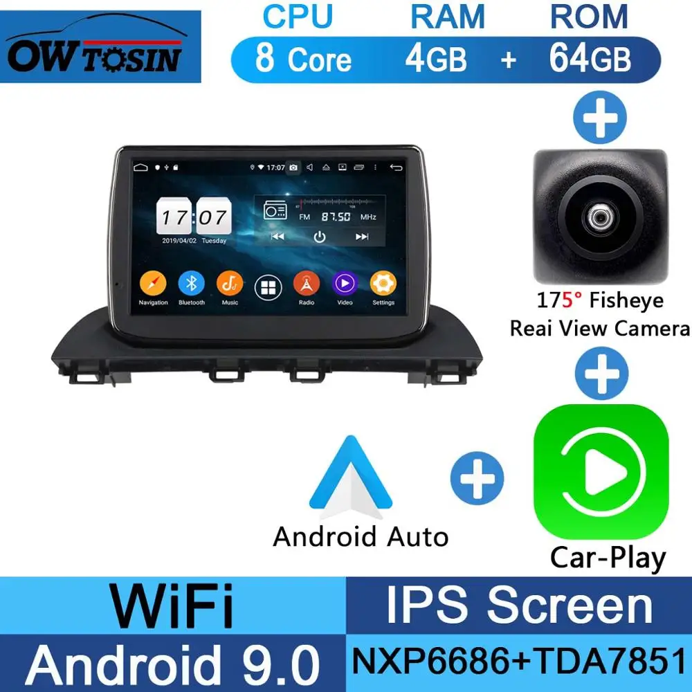 " ips 8 Core 4G ram 64G rom Android 9,0 автомобильный DVD навигационный GPS радиоприемник для Mazda 3 мазда3 Axela DSP CarPlay Parrot BT - Цвет: Fisheye Carplay n A