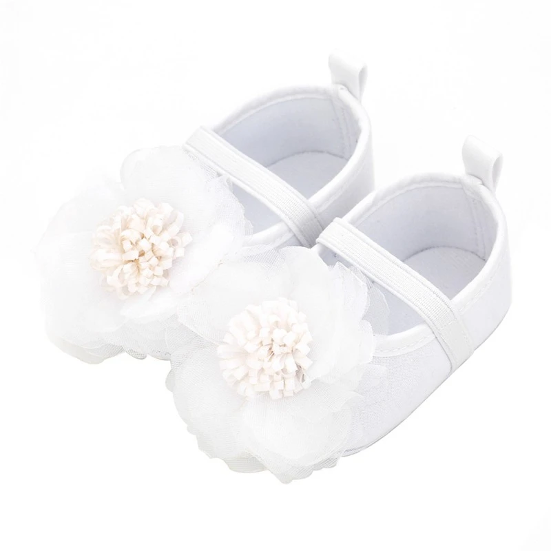Обувь принцессы с кружевными цветами для маленьких девочек; головной убор с цветочным рисунком; повязка на голову; реквизит для фотосъемки; комплект детской повседневной обуви; прогулочная обувь - Цвет: Белый