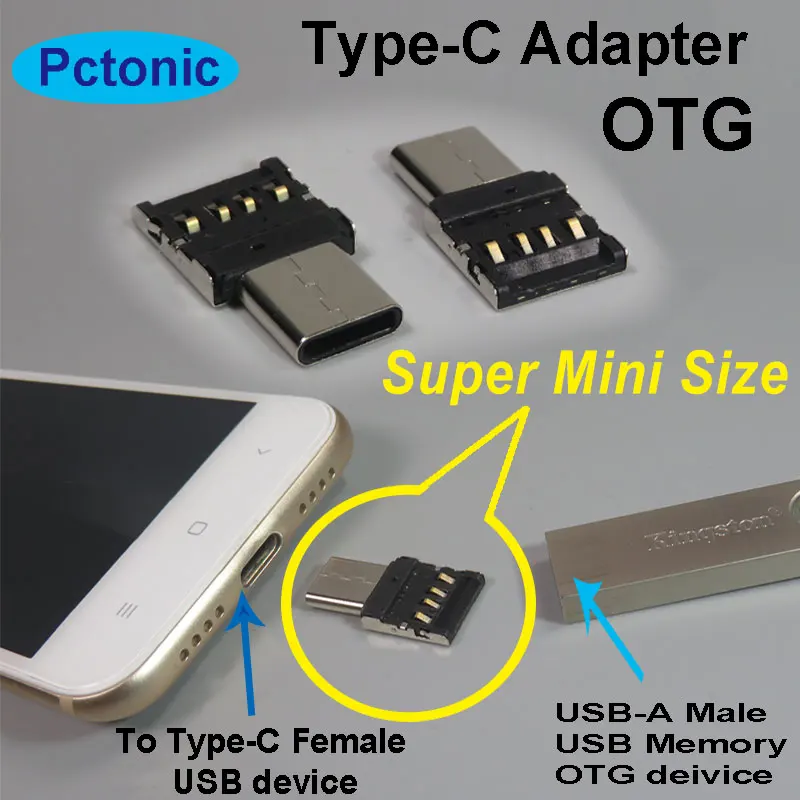 PCTONIC тонкий тип-c USB OTG адаптер для тип-a USB мужчин и USB-C мужчин мобильный телефон USB кабель Металл для флэш-накопитель диск мышь