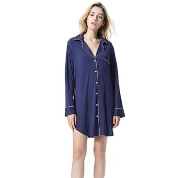 

Ladies Button Long Sleeve Lapel Nightdress Loose Comfortable Sexy Home Service