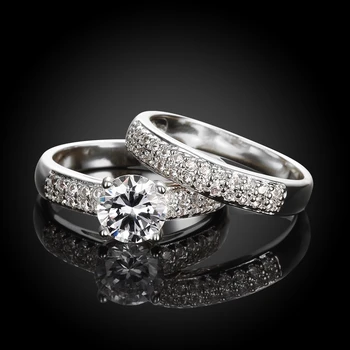 

LEKANI luxury round original 925 sterling silver wedding ring set for women lady anniversary gift fine jewelry drop shipping