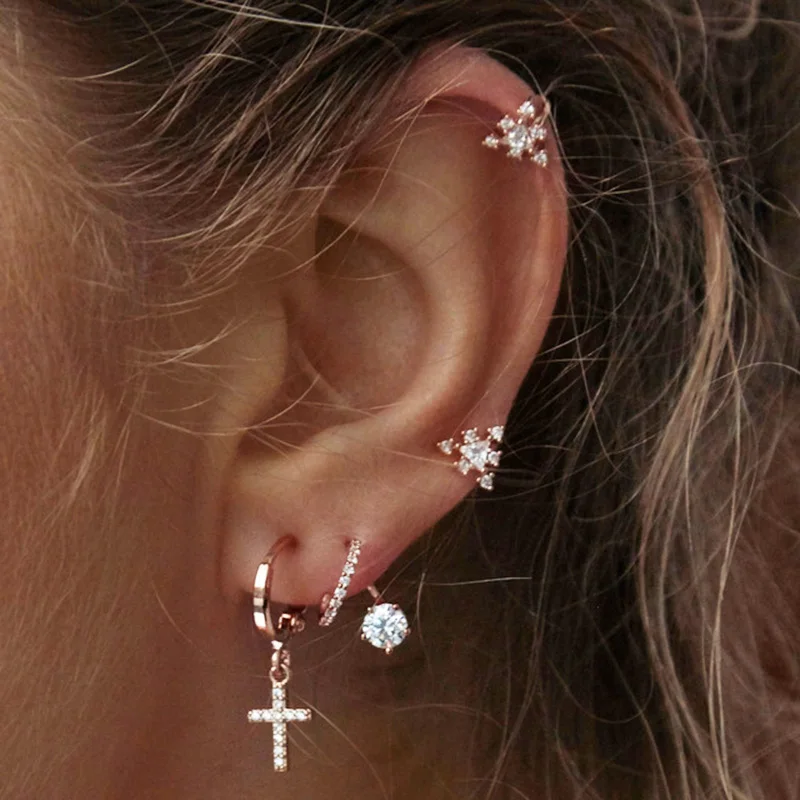 

2019 High Quality delicate 925 sterling silver paved tiny CZ flower ear cuff earring women cute girl fashion party jewelry gifts