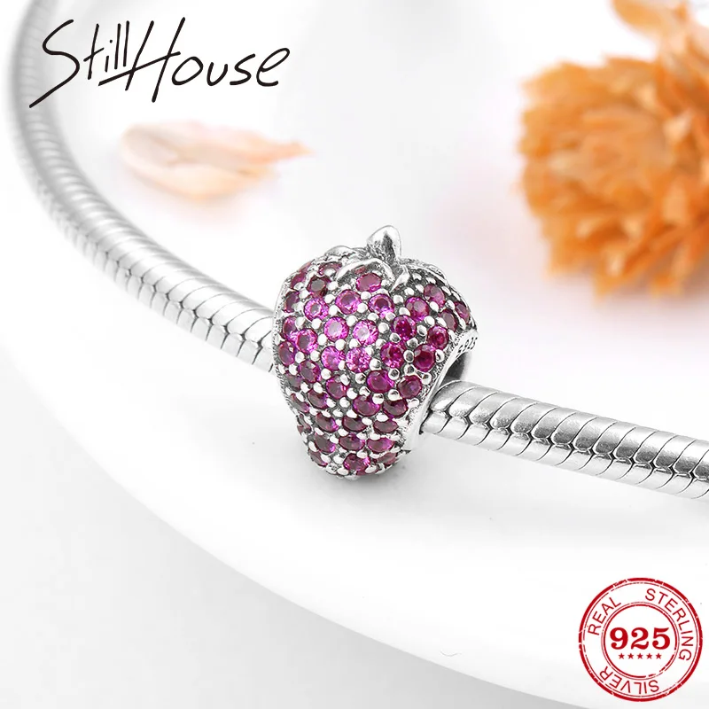 

Fashion 925 Sterling Silver Sweet Love Rose Red CZ Strawberry Charms beads Fit Original Pandora Charm Bracelet Jewelry making