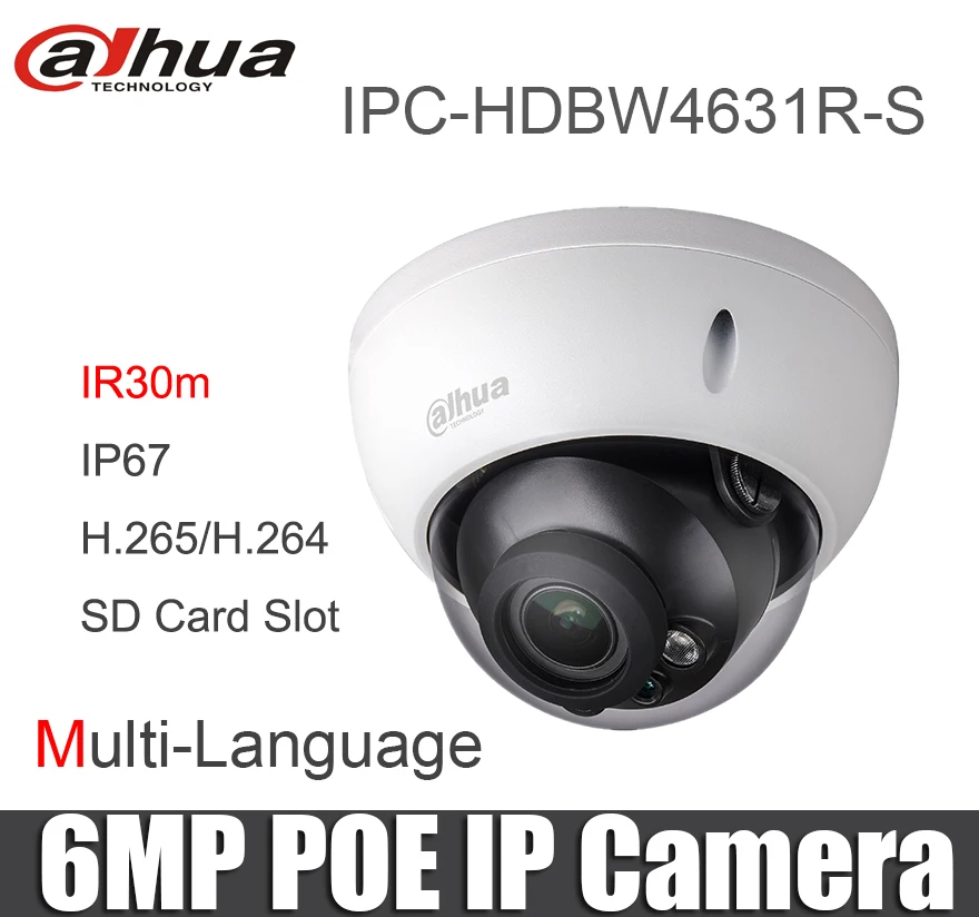 Dahua оригинальная IPC-HDBW4631R-S 6MP IP камера H.265 IK10 IP67 30 м IR SD слот для карты POE CCTV камера безопасности DH-IPC-HDBW4631R-S