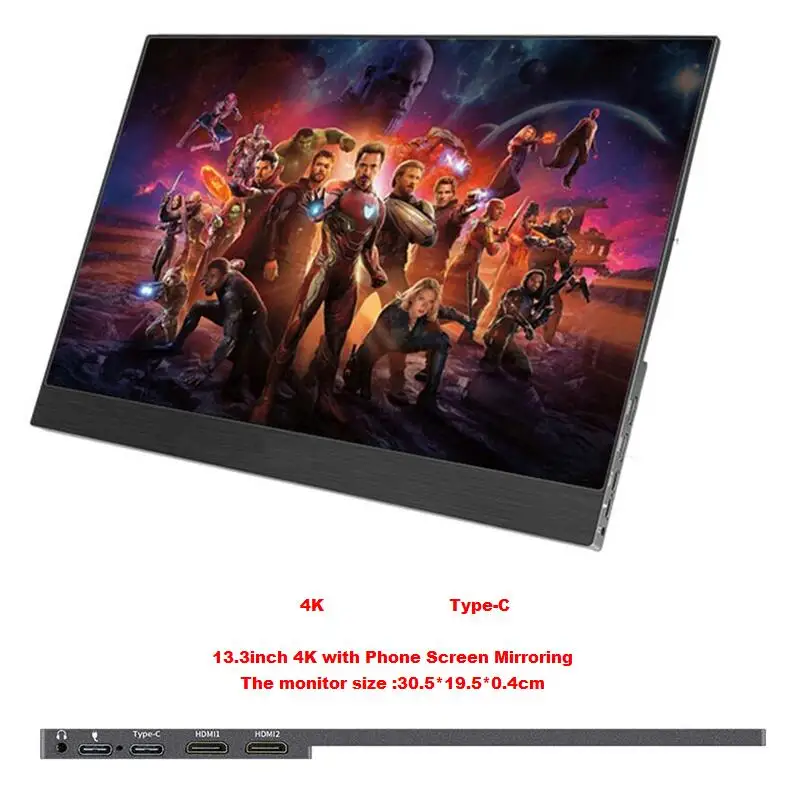 

13.3 inch LCD Portable Monitor 3840*2160 USB type-C IPS HDR LCD display for Smart phone laptop PS4 Switch gaming monitor