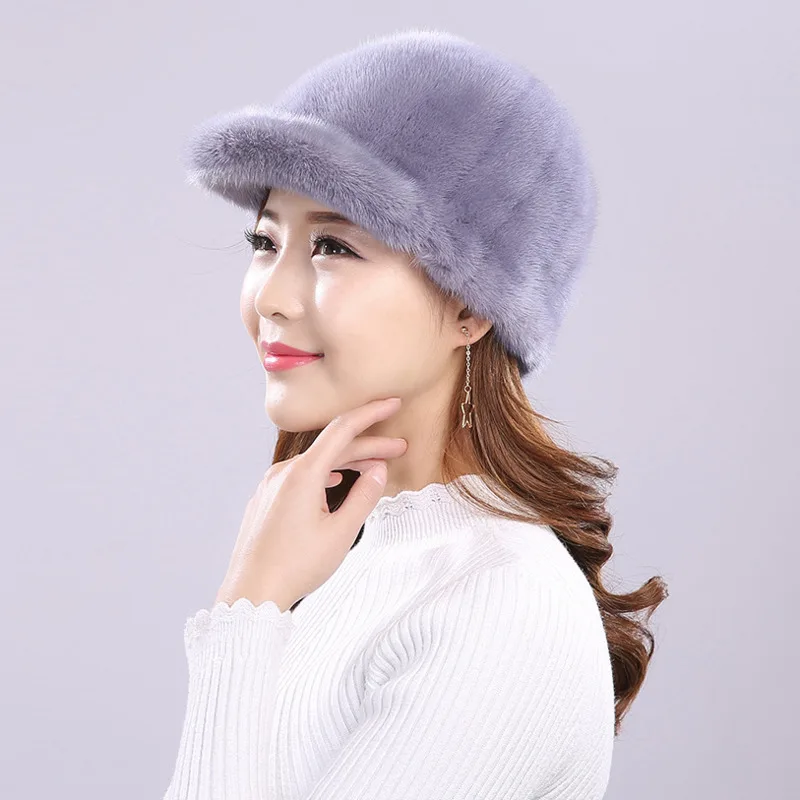 Вязаная шапка из натуральной норки женская натуральная Ermine Новая высококачественная модная женский зимний головной убор шапка - Цвет: sapphire