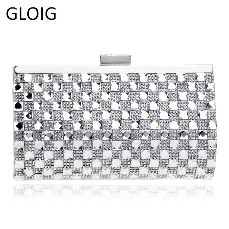 

GLOIG Women Evening Bags Rhinestones Chain Shoulder Messenger Purse Bag One Side Acrylic Silver/gold/black Clutch Purse