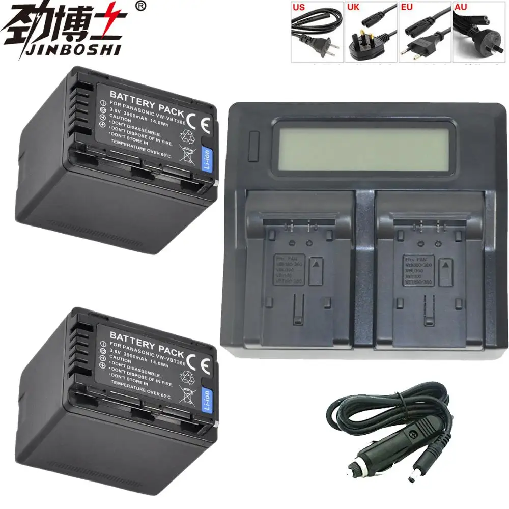 

2X 3900mAh VW-VBT380 VW VBT380 Battery+ AC Charger+Car Plug for Panasonic HC-V180GK HC-WX970GK HC-V380GK HC-V770 VBT380 Battery