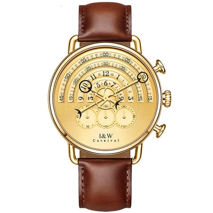 brown Карнавал IW 8816G стиль Мужские Хронограф Кварцевые часы наручные часы - Цвет: brown