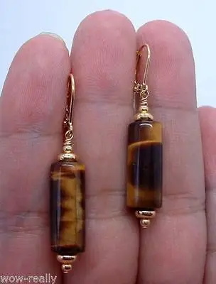 

HOT SELL > New Fashion Smooth Brown Tiger Eye Stone Gold DropDangle Earrings -Top quality free shipping