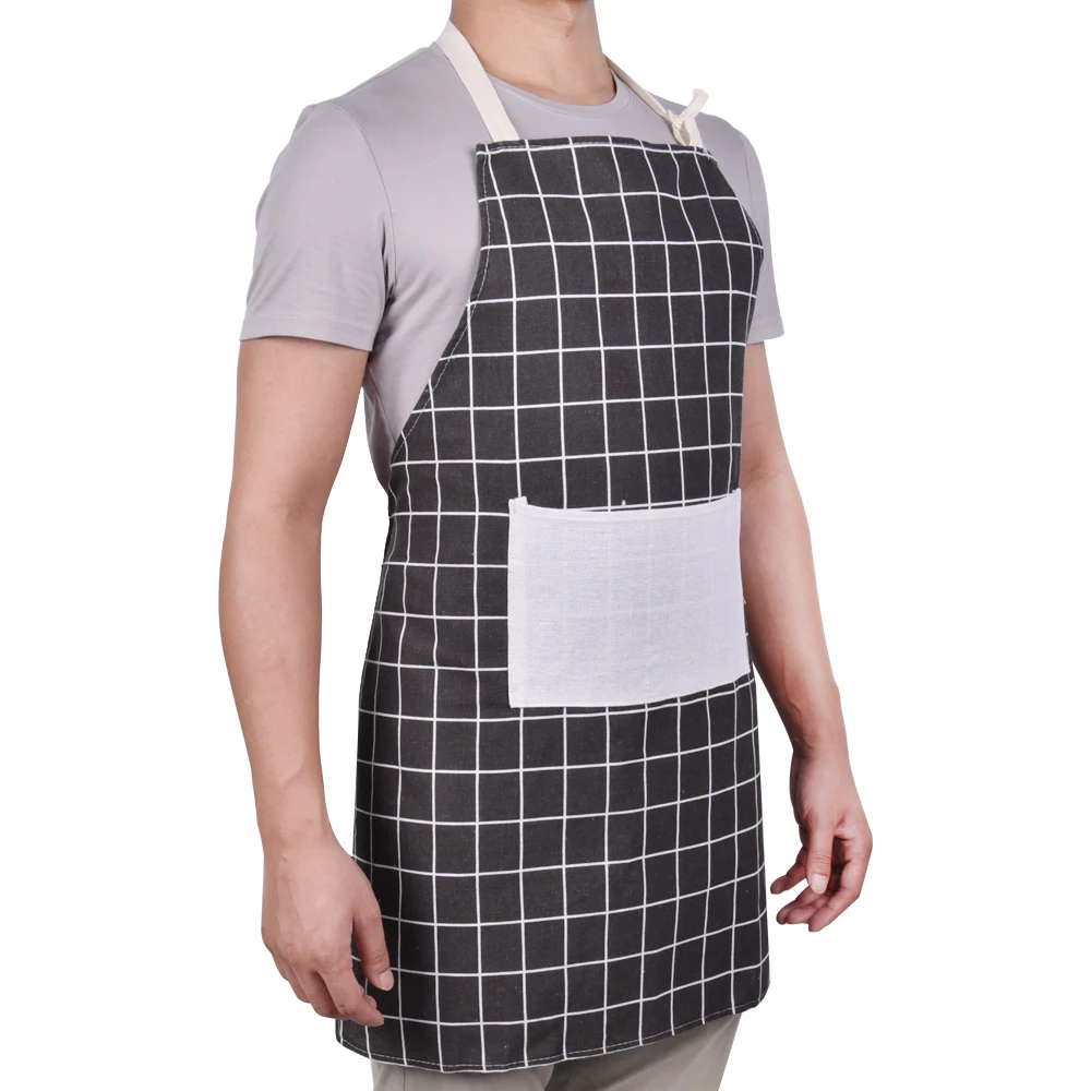 High-grade Waterproof Lady Women Men Chef BBQ Cafe Adjustable Cotton Linen Cooking Kitchen Apron For Cooking Baking Restaurant