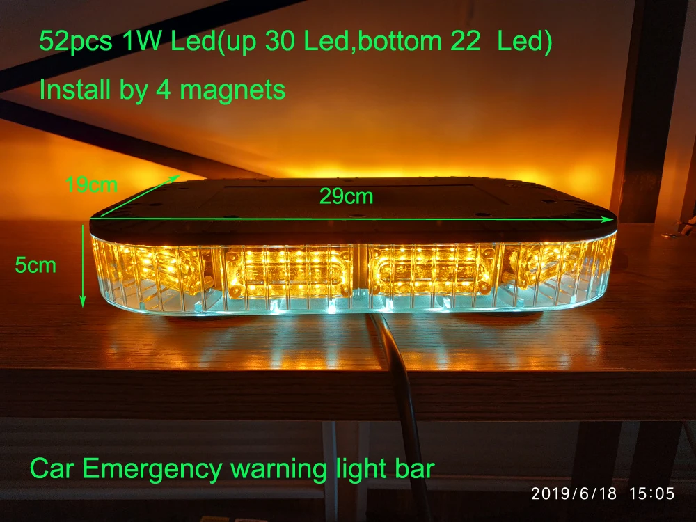 

Bright 52pcs*1W Led car Mini warning light bar,police Emergency lights,ambulance strobe light,install by magnets,waterproof