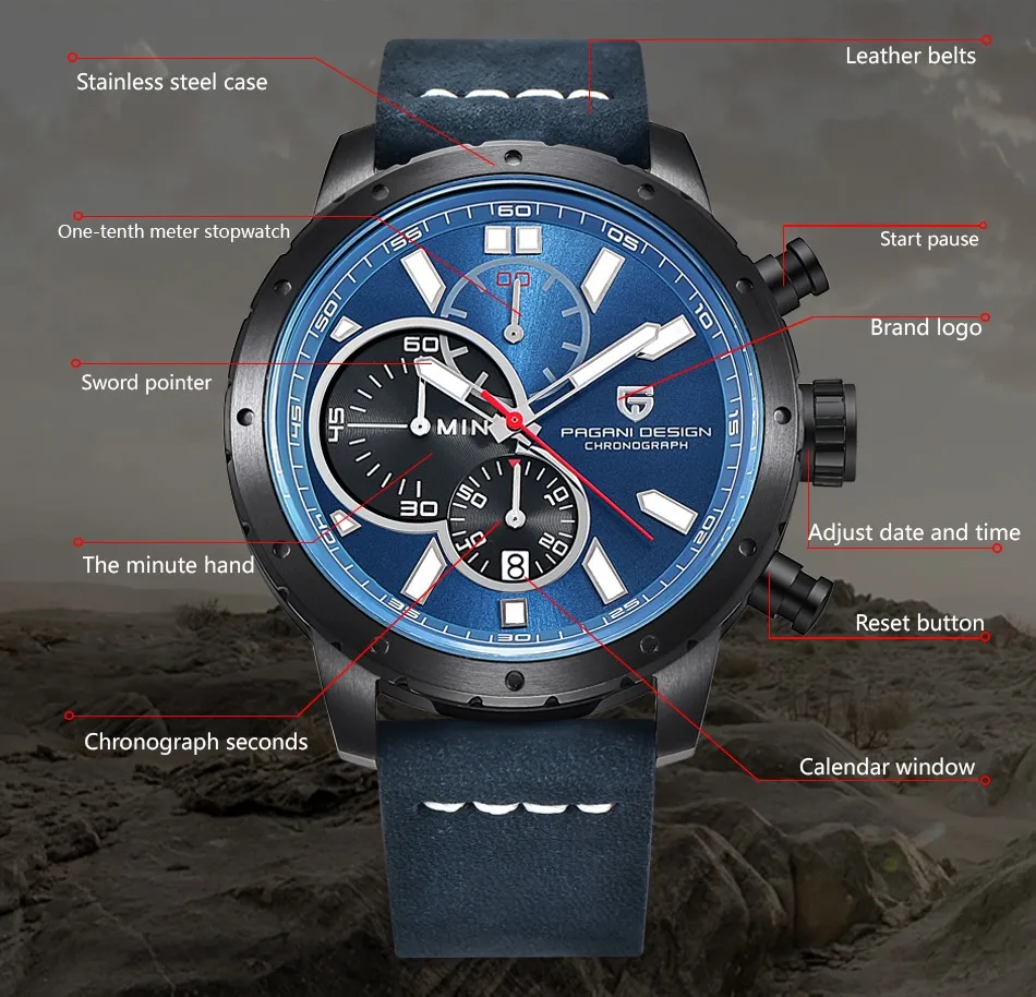 PAGANI Дизайн для мужчин Топ Модный бренд хронограф часы Универсальный двигаться T водостойкий кварцевые часы с кожаным ремешком relogio masculino