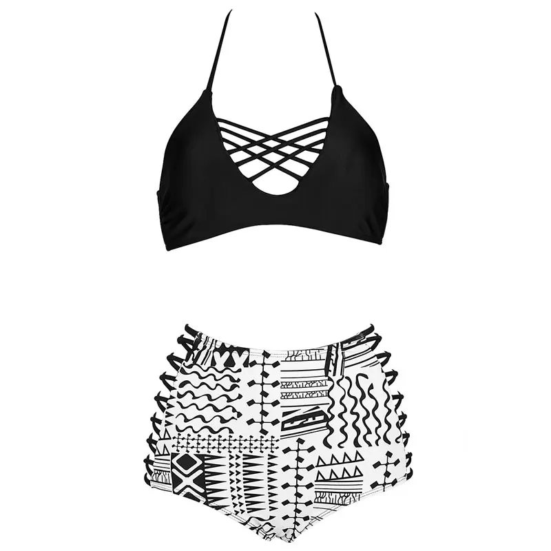

2017 New Bikinis High Waist Swimsuit Women Plus Size Swimwear Print Vintage Retro Floral Beach Push Up Bikini Set 4XL