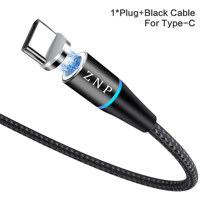 ZNP 3A Магнитный зарядный кабель Micro Usb для iphone Usb type C Microusb Быстрая зарядка Магнитный зарядный провод для samsung Xiaomi шнур - Цвет: Black For Type C