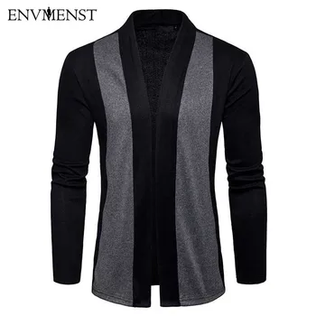 

Envmenst 2018 Knitted Cardigans Sweater Men Shawl Collar Long Sleeve Open Front Pull Casual Splicing Spring Autumn Knitwear