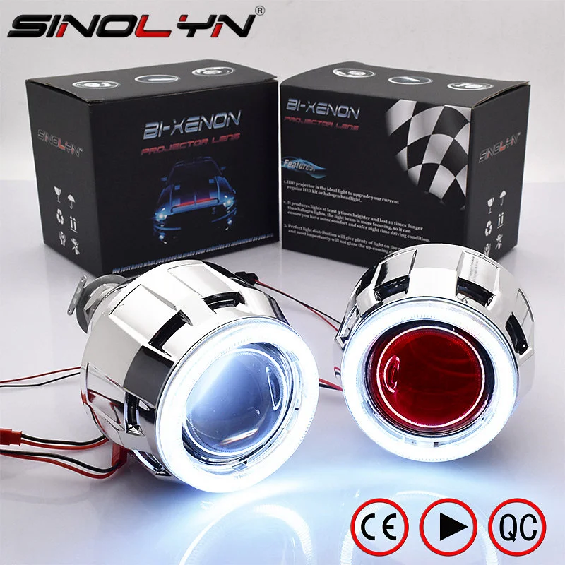 Sinolyn Led Angel Eyes Headlight Lenses Drl Bi Xenon Devil Projector For Car  H4 H7 Lens 2.5” Running Lights For Car Accessories - Projector Lens &  Accessories - AliExpress