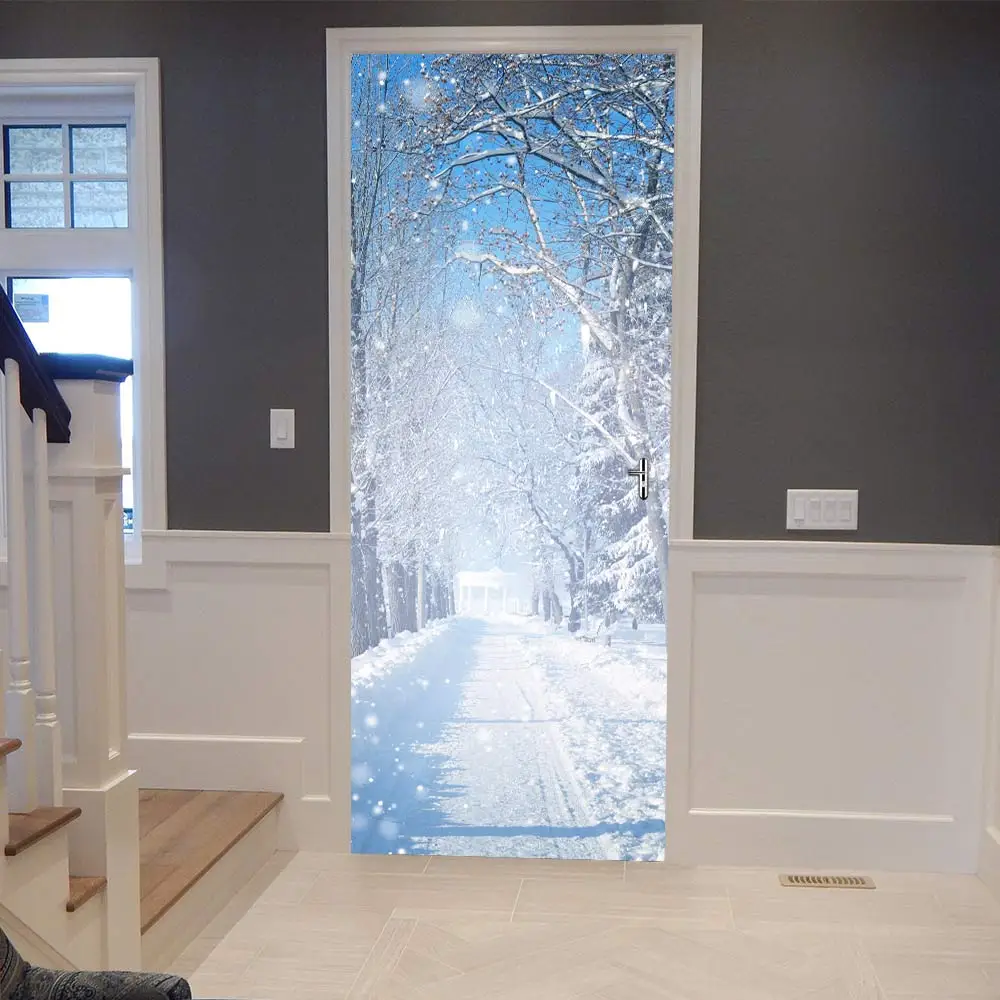

Christmas 3D Snow Road Door Sticker DIY Murals Selfadhesive Wallpaper Removable Waterproof Poster Stickers Home Decor Decals
