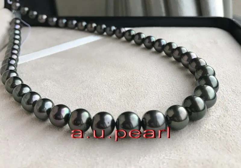 

AAAAA 18"9-10mm REAL natural round TAHITIAN black pearl necklace *TAHITI