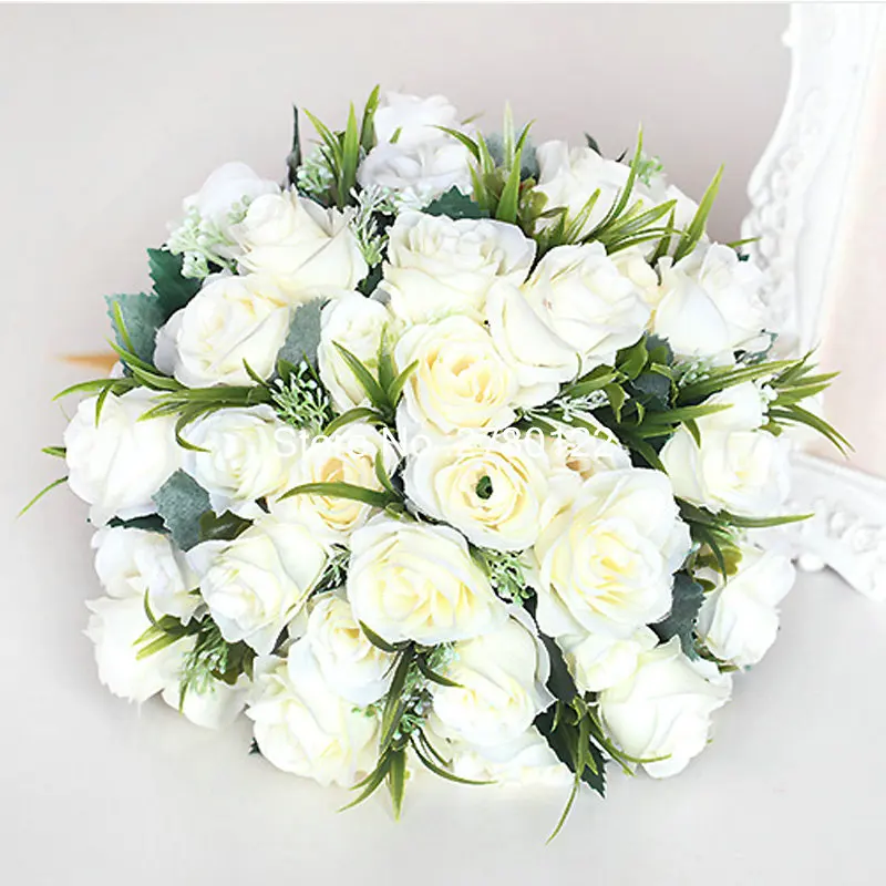 Высококачественный, цвета шампанского цветок розы водопад Свадебные букеты Бисероплетение капли воды молоко белая роза из искусственных цветов, для невесты букет