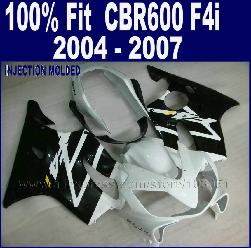 

ABS Injection black custom fairing for Honda 04 05 cbr600 f4i 06 07 CBR600F4i 2004 2005 2006 2007 white fairings