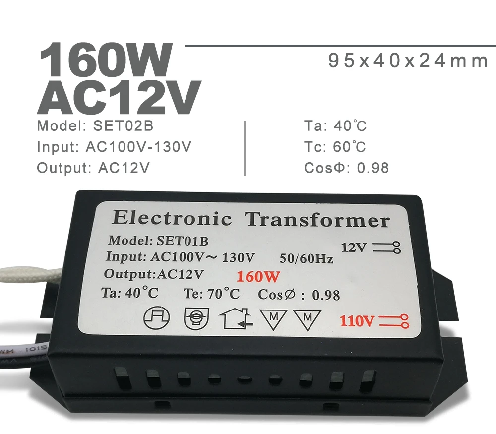 Электронный трансформатор 110 В в переменный ток 12 в источник питания 40 Вт 60 Вт 80 Вт 105 Вт 120 Вт 160 Вт для G4 галогенный кварцевый светильник, Кристальный подвесной светильник