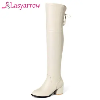 

Lasyarrow Over the Knee High Boots Thick High Heels Black Beige Thigh High Boots Women Autumn Winter Long Boots Size 32-45 F857