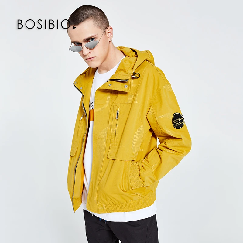 

BOSIBIO fashion men yellow jackets hooded size M-4XL spring autumn loose jaqueta masculina high quality 195063