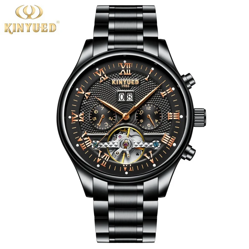 KINYUED جديد ساعة رجالي الرجال الفاخرة العلامة التجارية ووتش التلقائي الميكانيكية ووتش الرجال العسكرية آلة الهيكل العظمي ساعة رجالي J012G-4