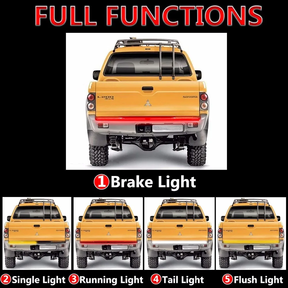 SS VISION 60 Inch Triple Tailgate Light Bar Strip Waterproof with Amber Sequential Turn Signal Red Brake//Running White Reverse Lights for Pickup Trucks Free 4-Way Flat Connector Wire