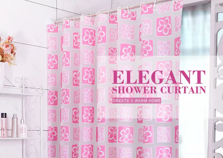 Розовая занавеска для душа PEVA с цветочным принтом, водонепроницаемая Толстая занавеска для ванной, крючки, экологичный домашний декор, Товары для ванной