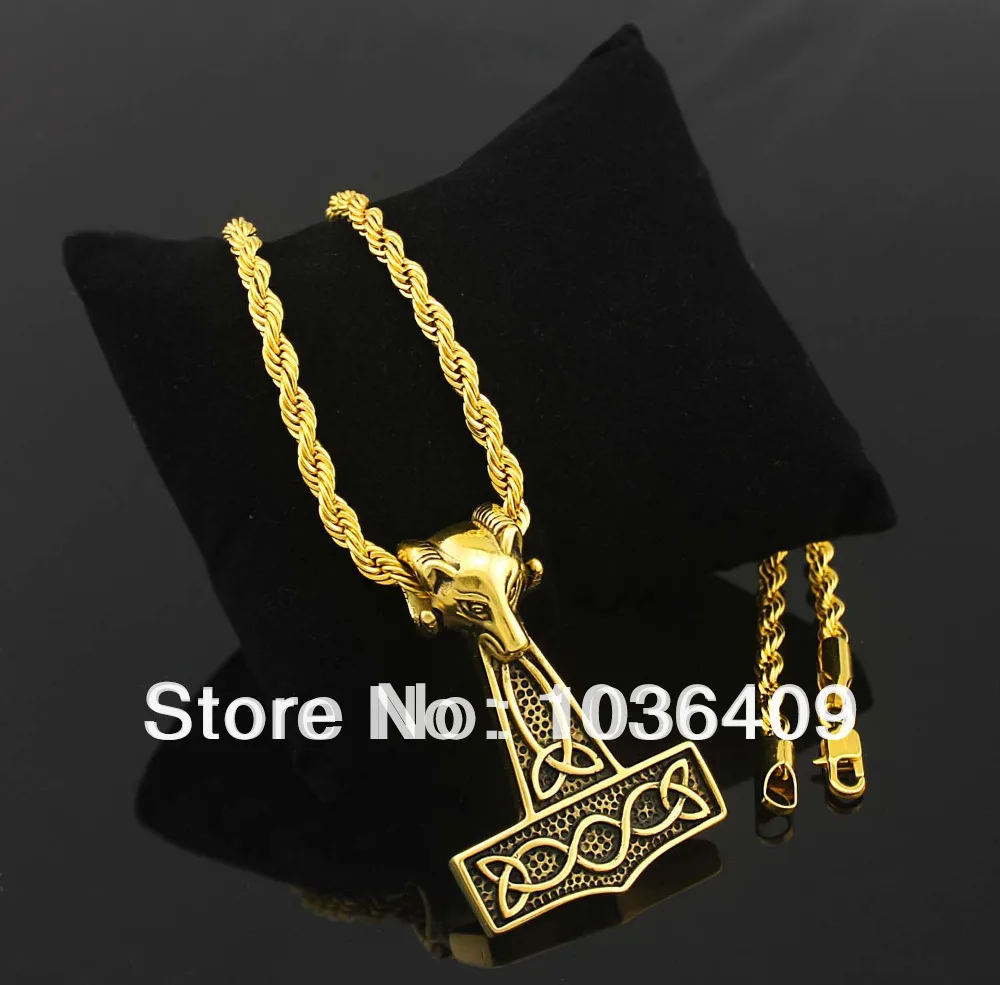 Men's Gold Thors Hammer Pendant Necklace Norse,Viking Stylein Pendant