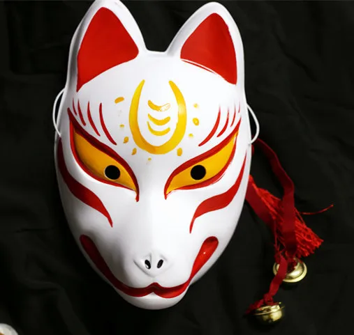 

Hand-Painted Full Face Japanese Fox PVC Kitsune Red Yellow Pattern Cosplay Decorative Mask Collection Party Halloween