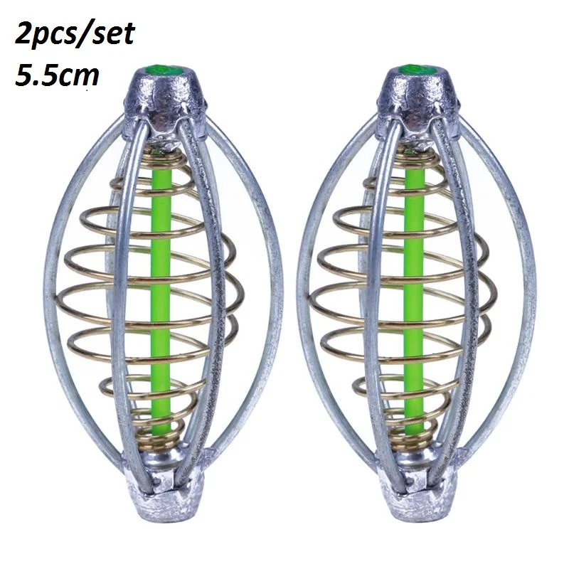 

2pcs/set 5.5cm Fishing Bait Cage Fishing Trap Basket Feeder Holder lead sinker Swivel Spring+Lead Fishing Lure Cage Fish Bait