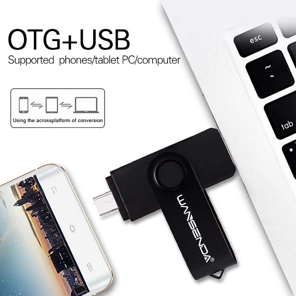 WANSENDA Usb 3.0 OTG Pen Drive High Speed Usb Flash Drive 16GB 32GB USB Flash Disk 64GB 128GB Pendrive 2 in 1 Micro USB Stick