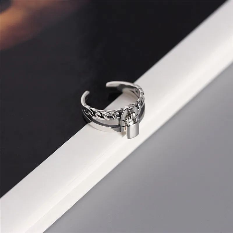Ying vahine, Настоящее серебро 925 пробы, Двойная Цепочка, дизайн с очаровательным замком, открытые кольца для женщин, anillos mujer