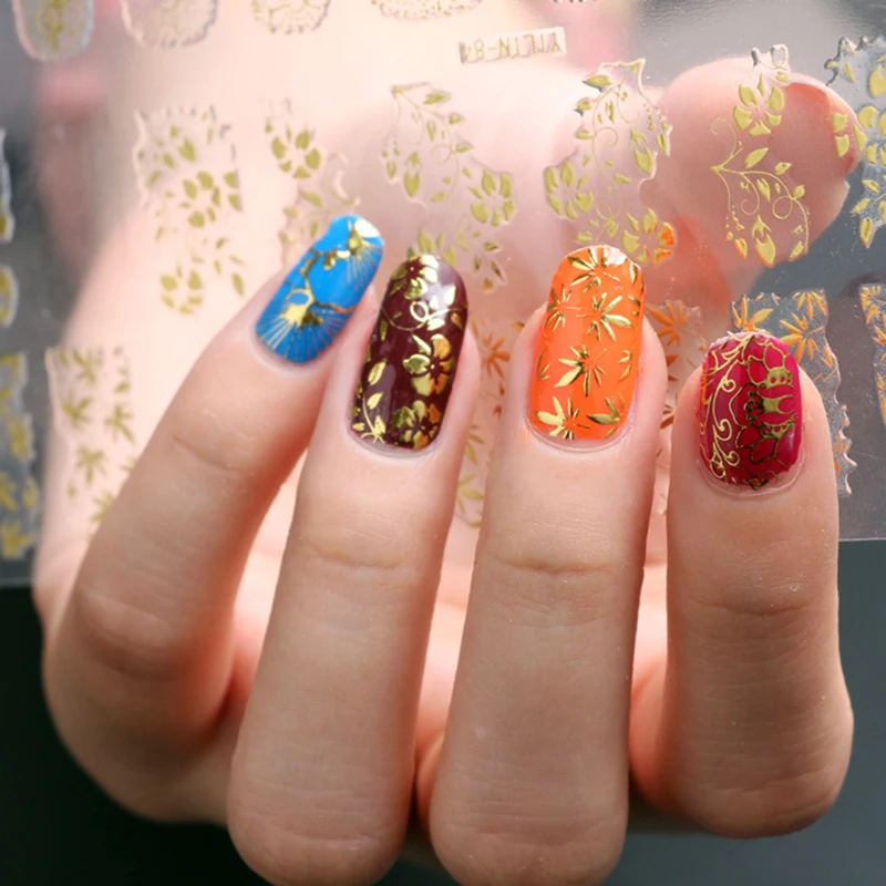 BlueZoo Gold Stickers Nail Art Flowers Sticker Decal 8 pcs/pack 3D Nail