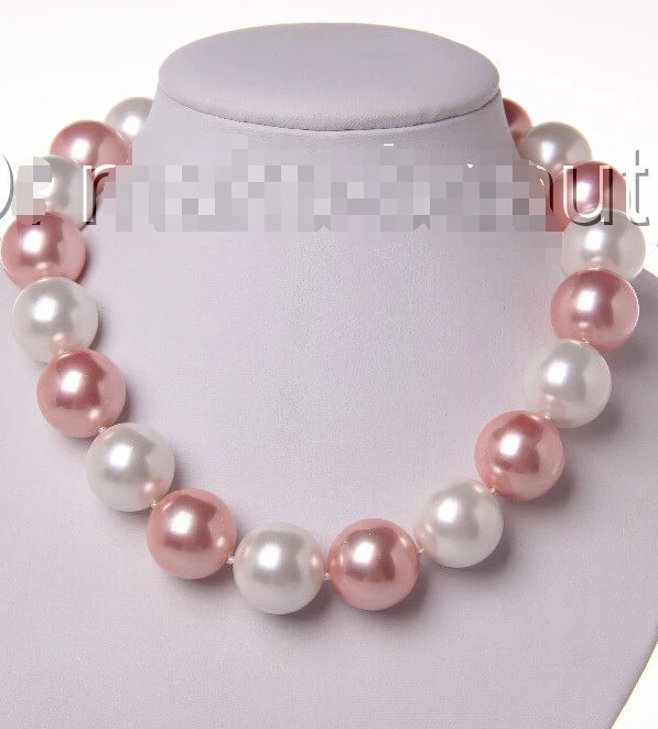 

>>>>stunning big 20mm round white pink south sea shell pearls necklace h2105