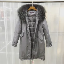 Большой натуральный мех енота длинное женское пальто размера плюс парка зимняя куртка женское теплое пальто с капюшоном белая куртка на утином пуху